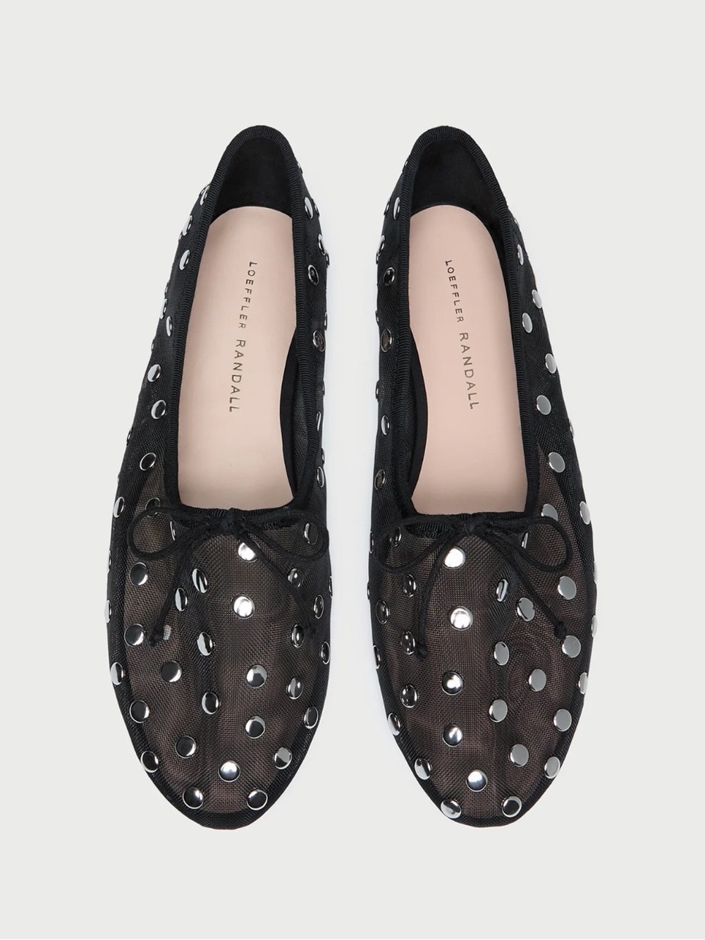 Loeffler Randall Landon Black Mesh Ballet Flats with Silver Studs